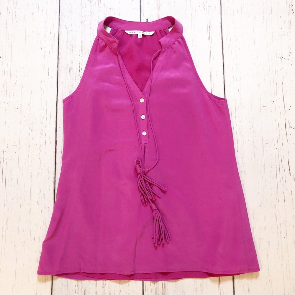 Annie Griffin pink silk v-neck blouse top XS